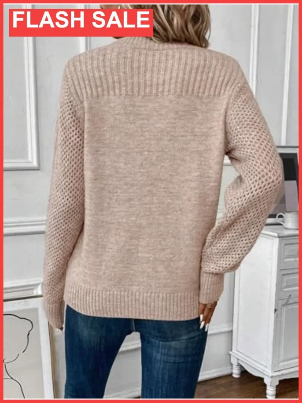 Women's Long Sleeve Knit Pullover Sweater Crew Neck Eyelet Casual